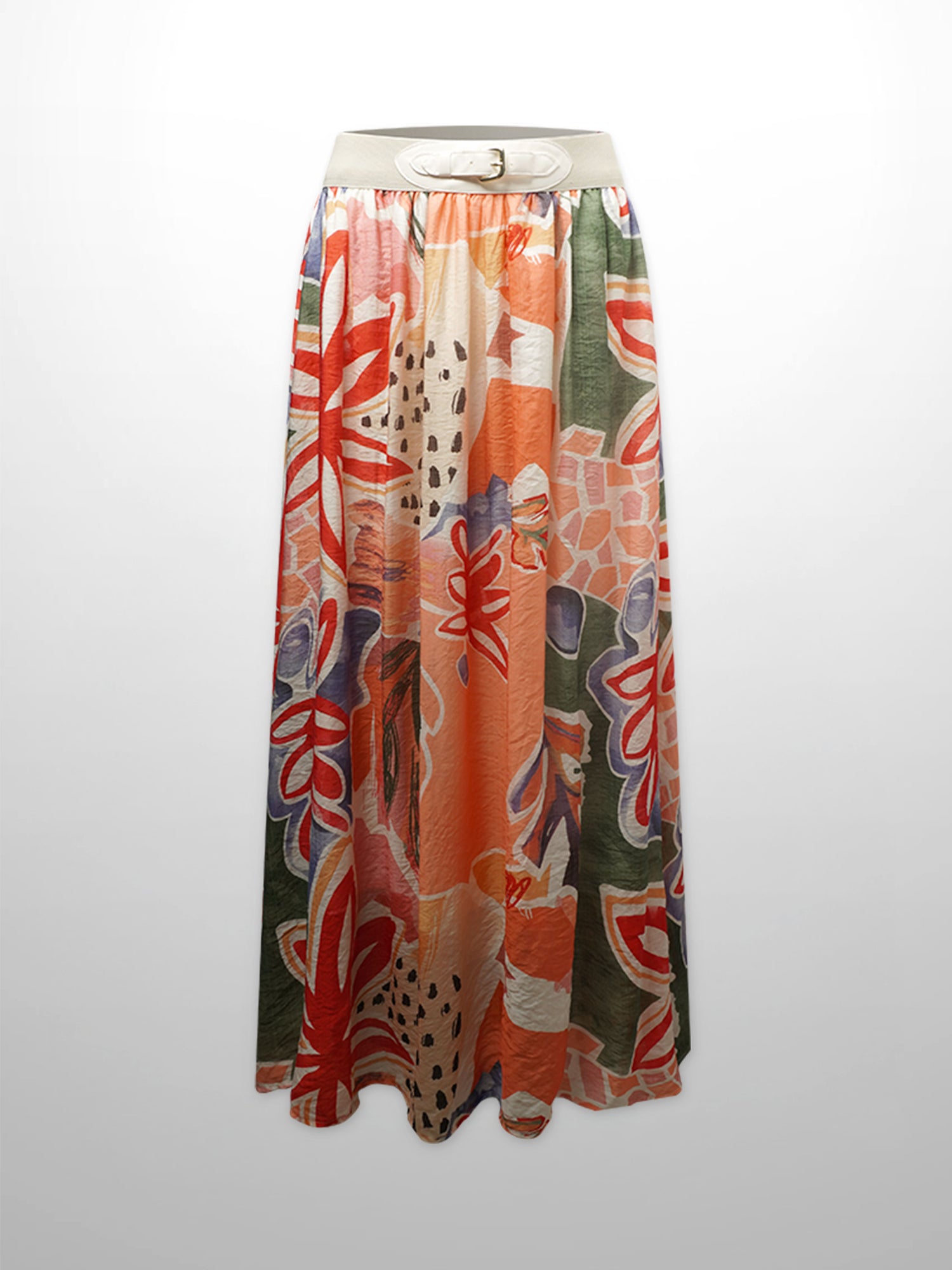 Leather Buckle Skirt-Watercolor Floral