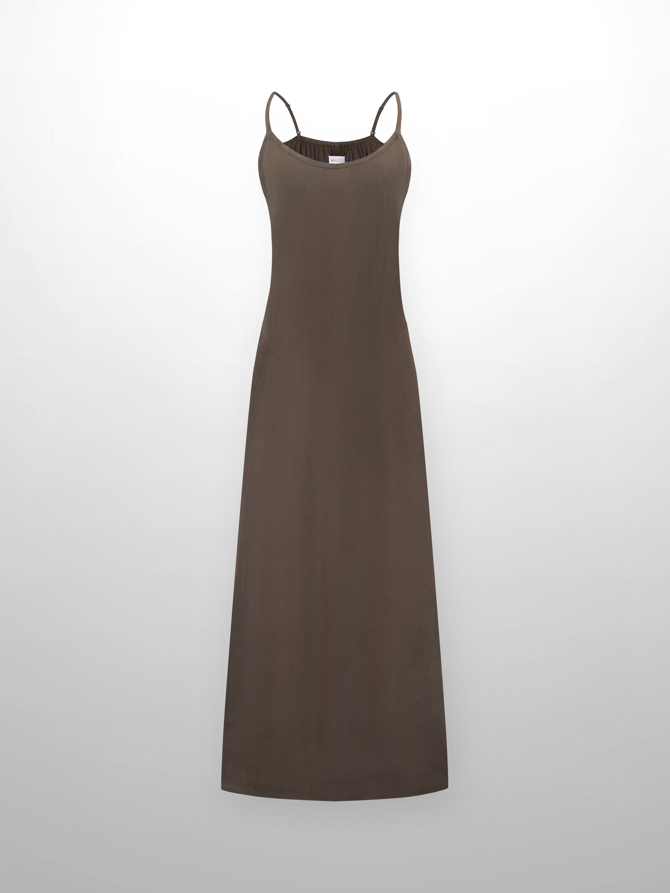 Cupro Crew Neck Slip Dress-Olive