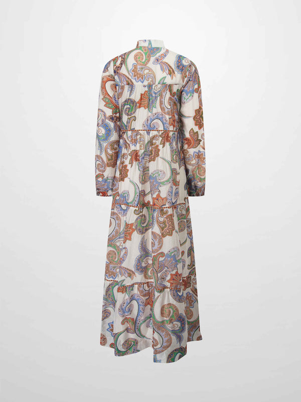 Peasant Belted Dress-Paisley Floral