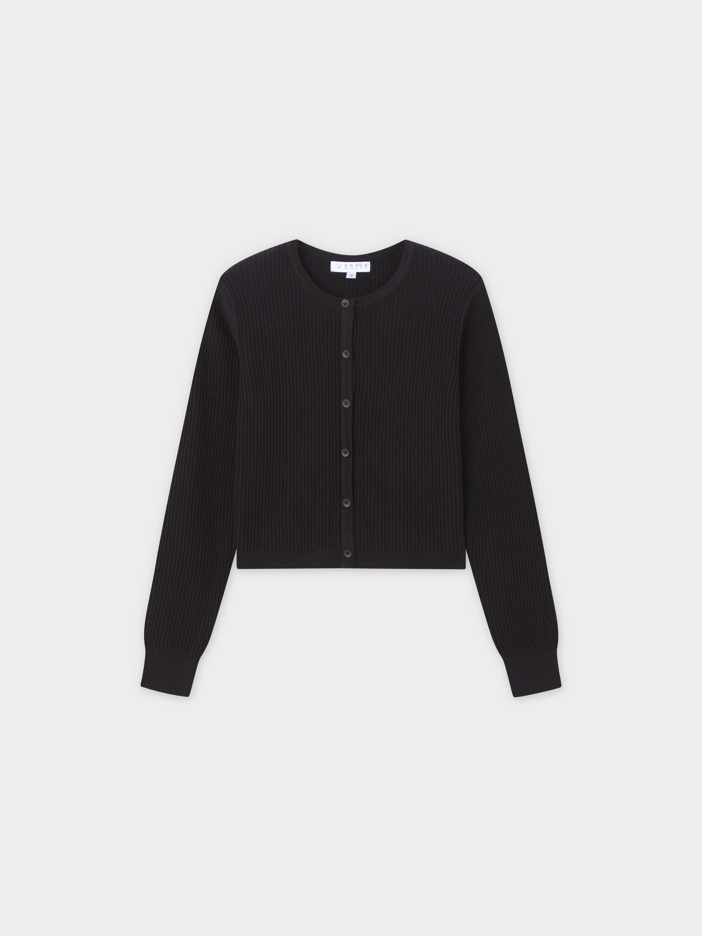 Button Down Ribbed Cardigan-Black