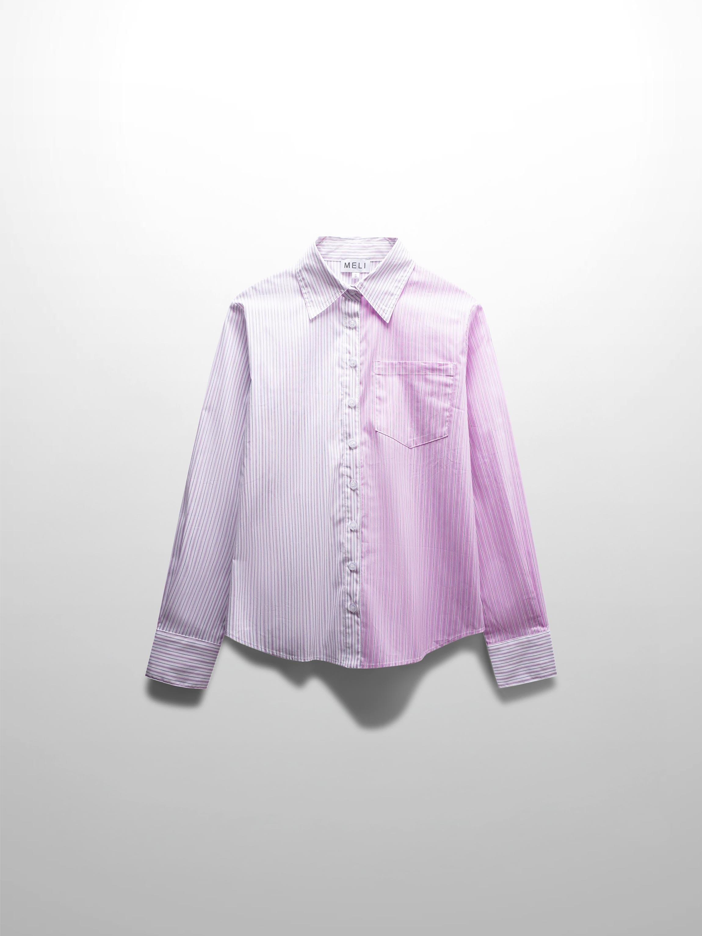 Mix Pinstripe Button Down Shirt-Pink