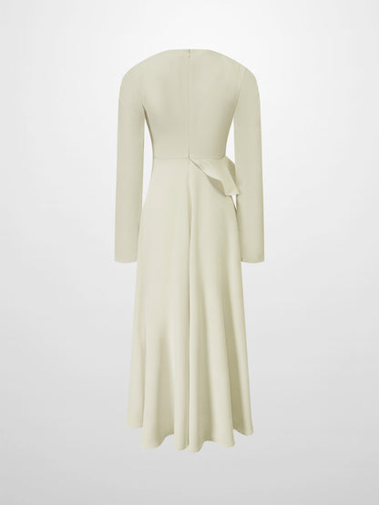 Waist Ruffle Dress-Cream