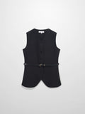 Button Down Crepe Vest-Black