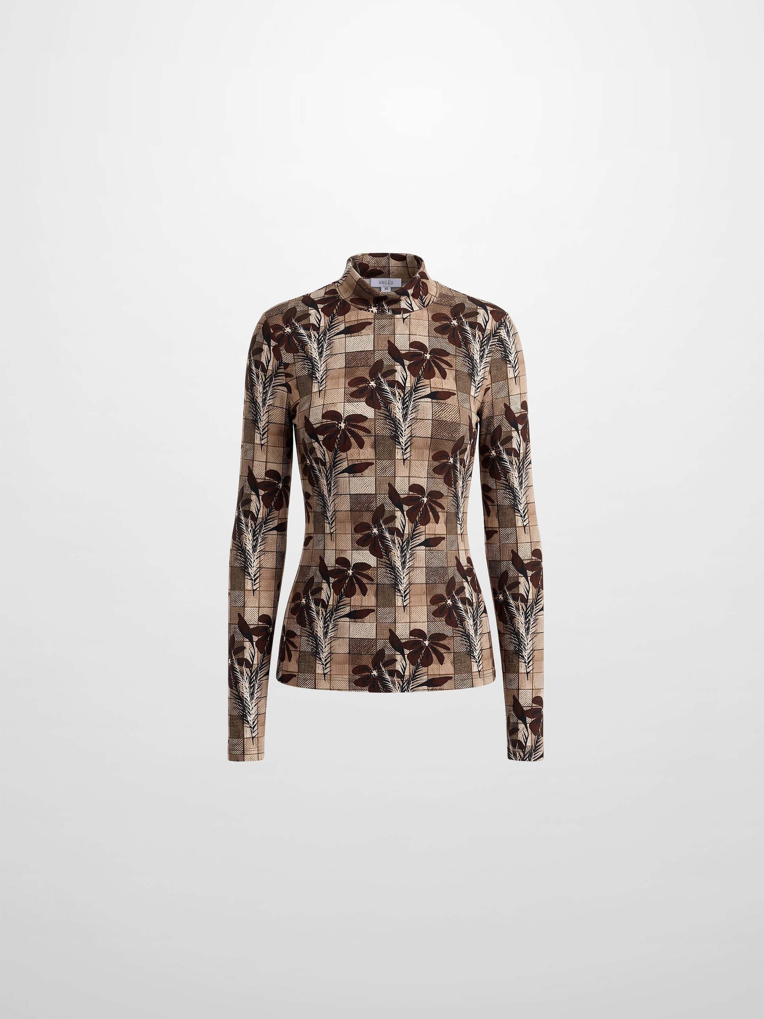 Printed Modal Turtleneck - Brown Plaid