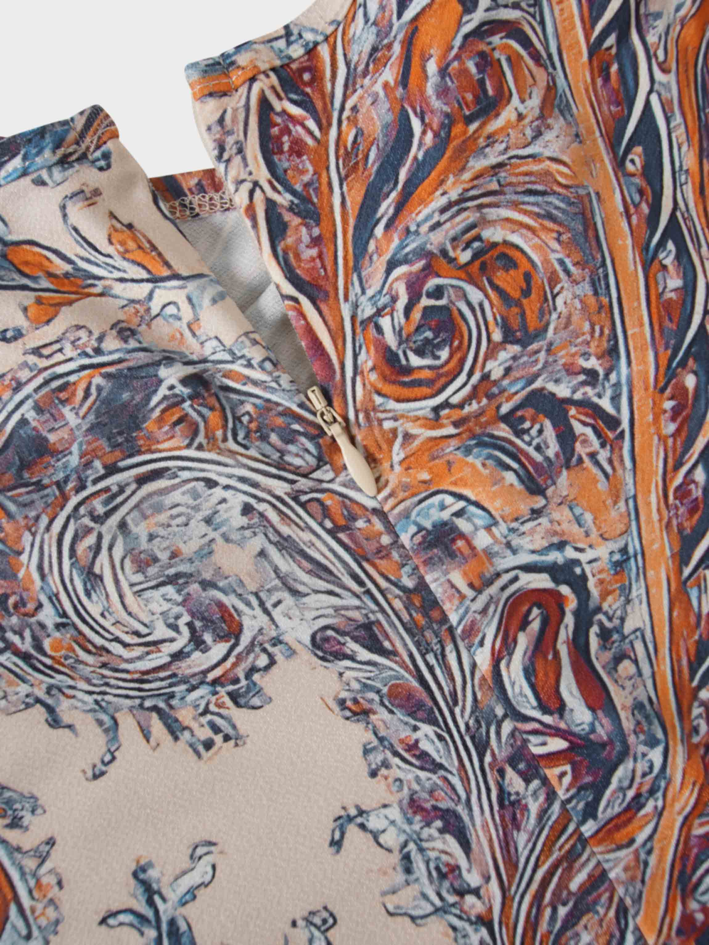 Side Knot Pleat Dress-Paisley