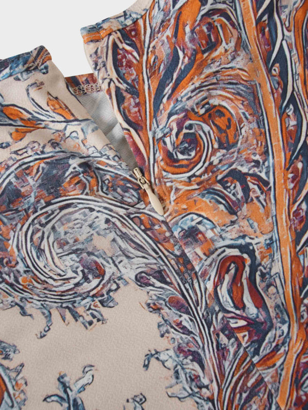 Side Knot Pleat Dress-Paisley