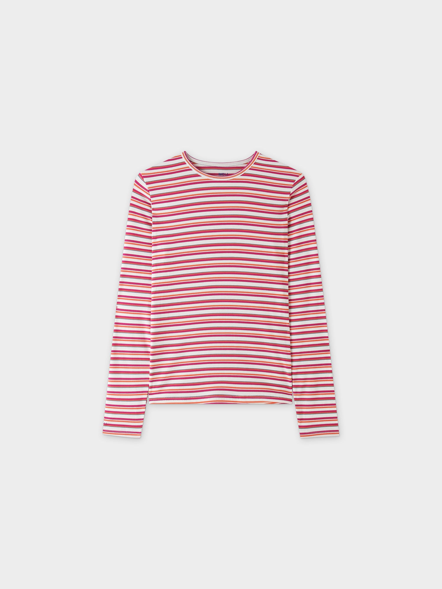 Striped Ribbed Crew-White/Orange/Hot Pink