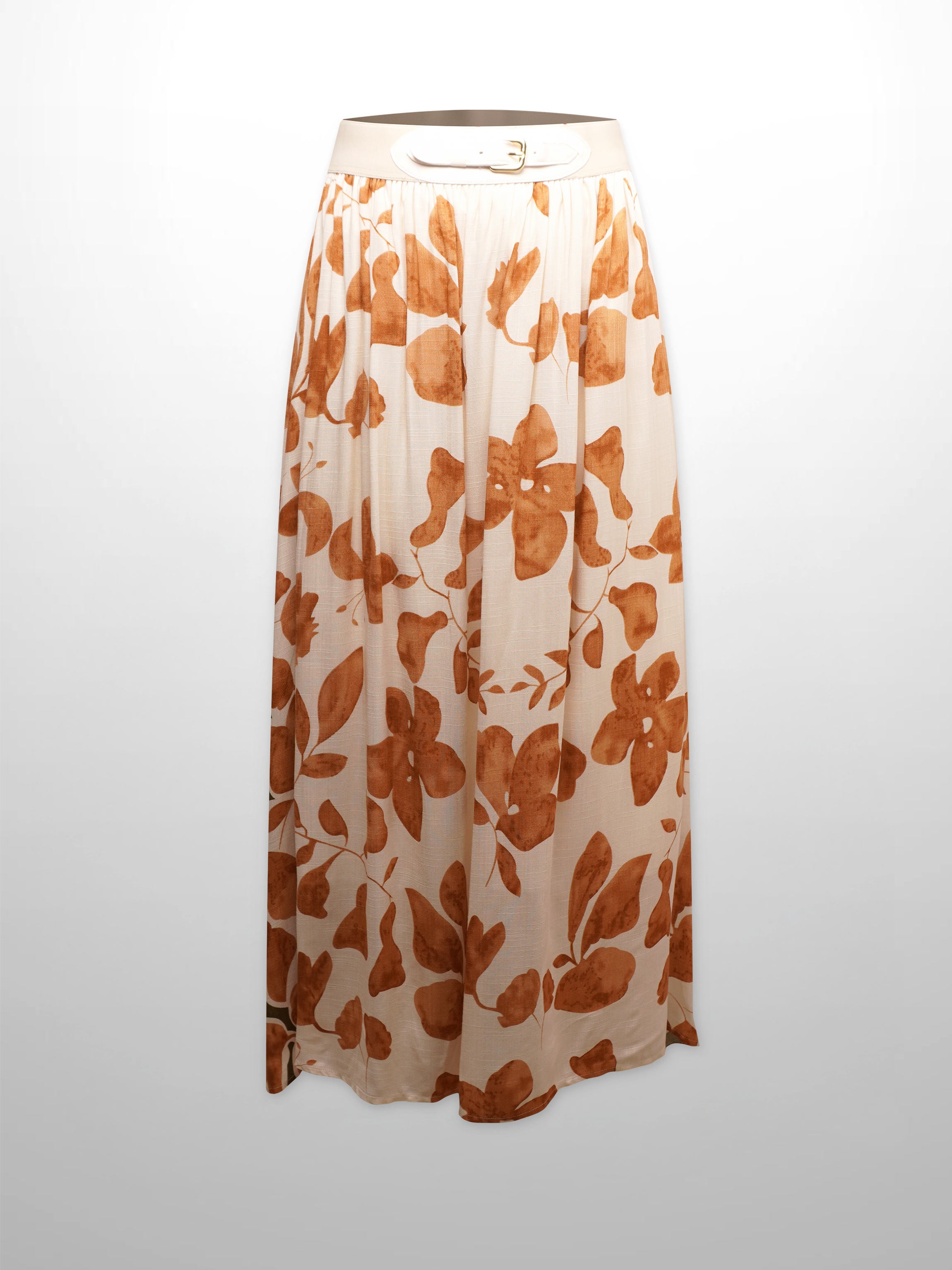 Leather Buckle Skirt-Tan Floral