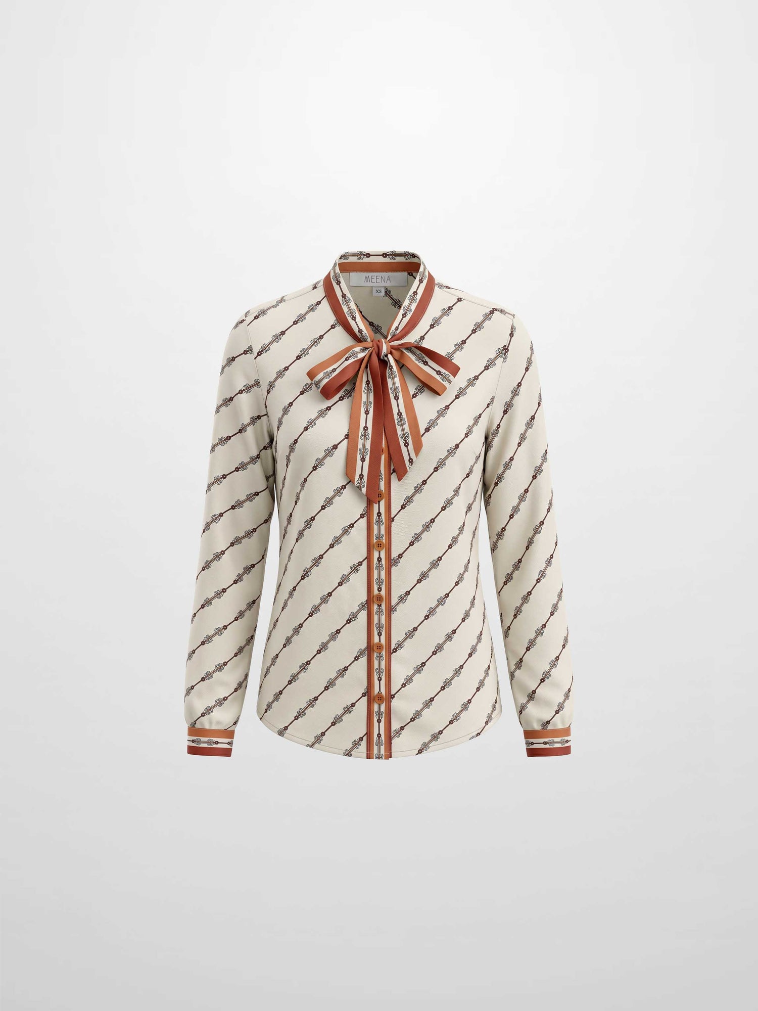 Button Down Bow Blouse - Boarder Print