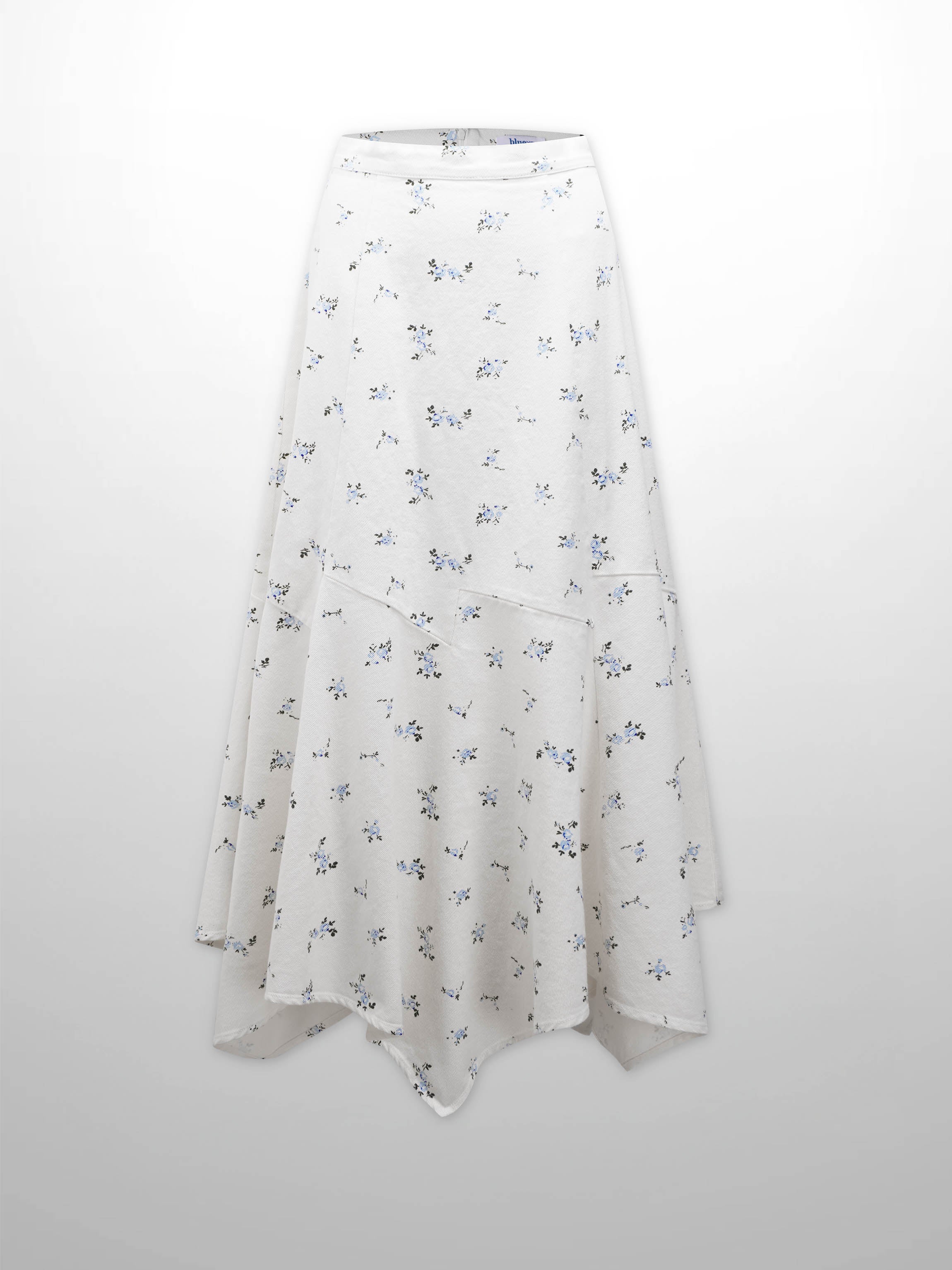 Printed Denim Trumpet Style Skirt-Mini Blue Floral