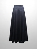 Denim Yoke Circle Skirt-Dark Blue
