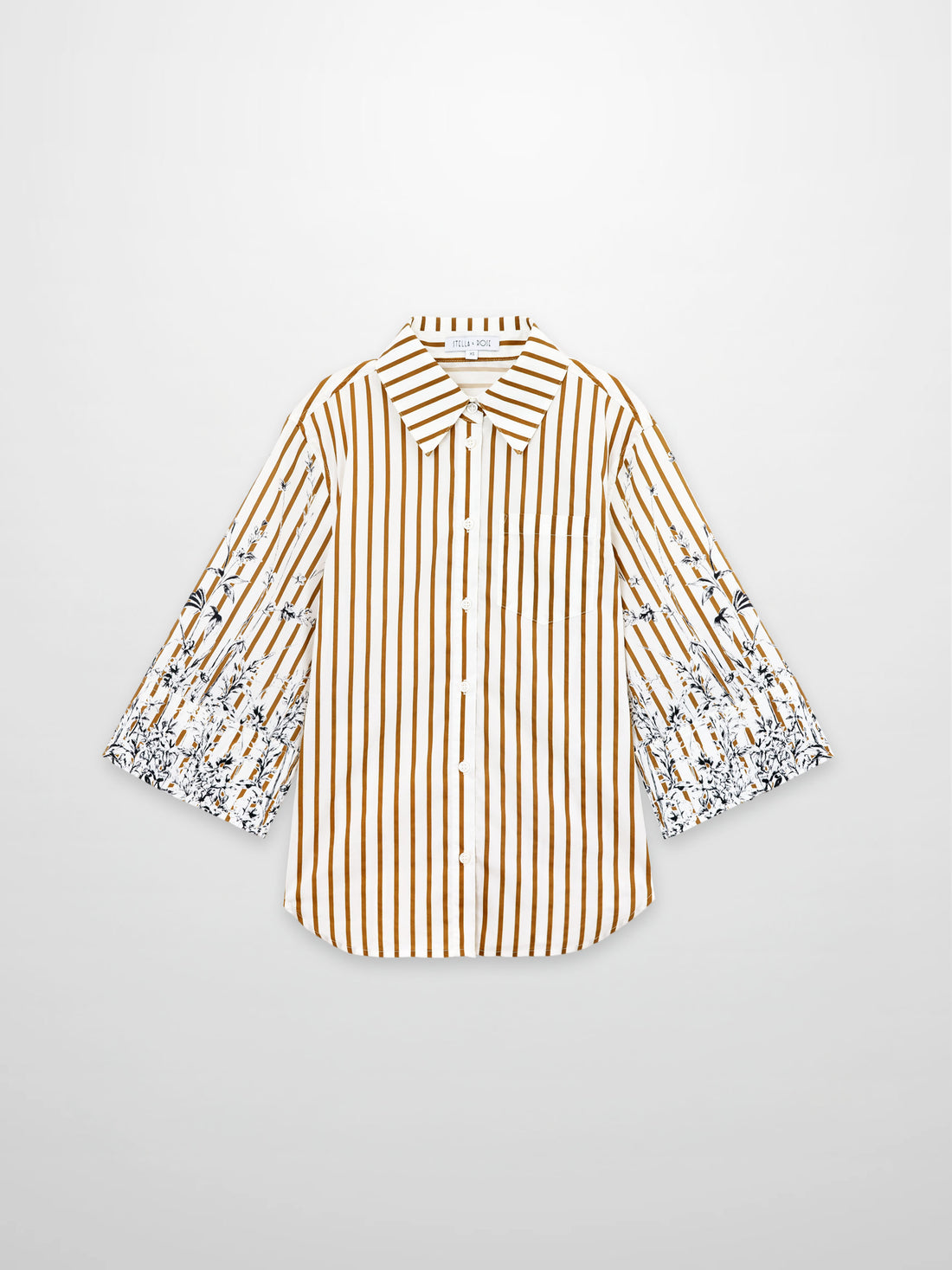 3/4 Sleeve Printed Blouse-Cream/Brown Stripe