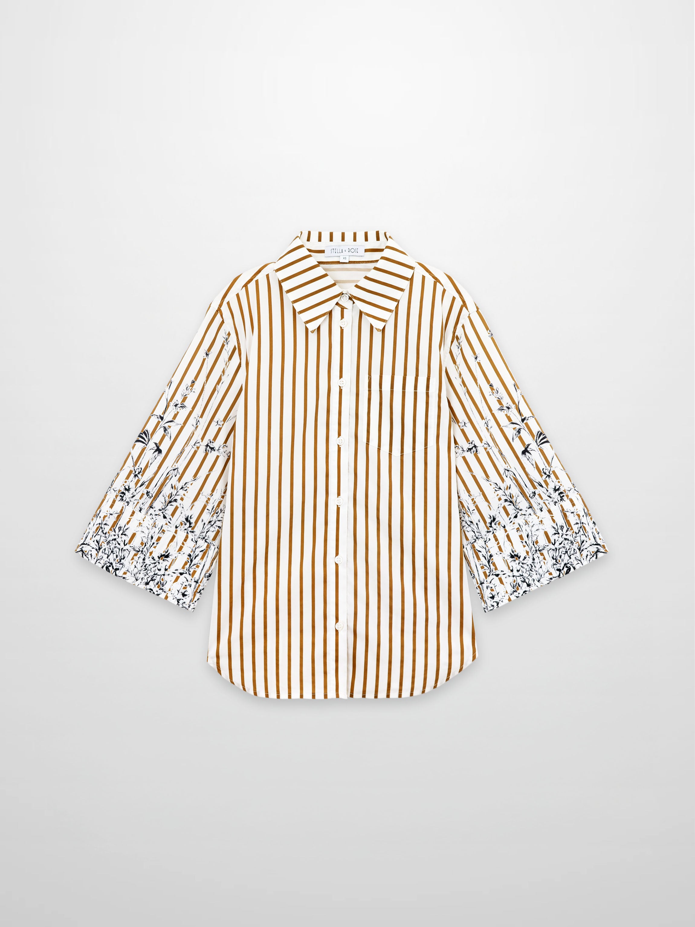 3/4 Sleeve Printed Blouse-Cream/Brown Stripe