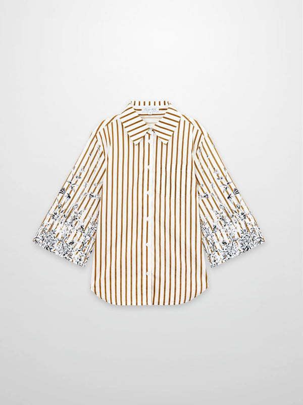 3/4 Sleeve Printed Blouse-Cream/Brown Stripe