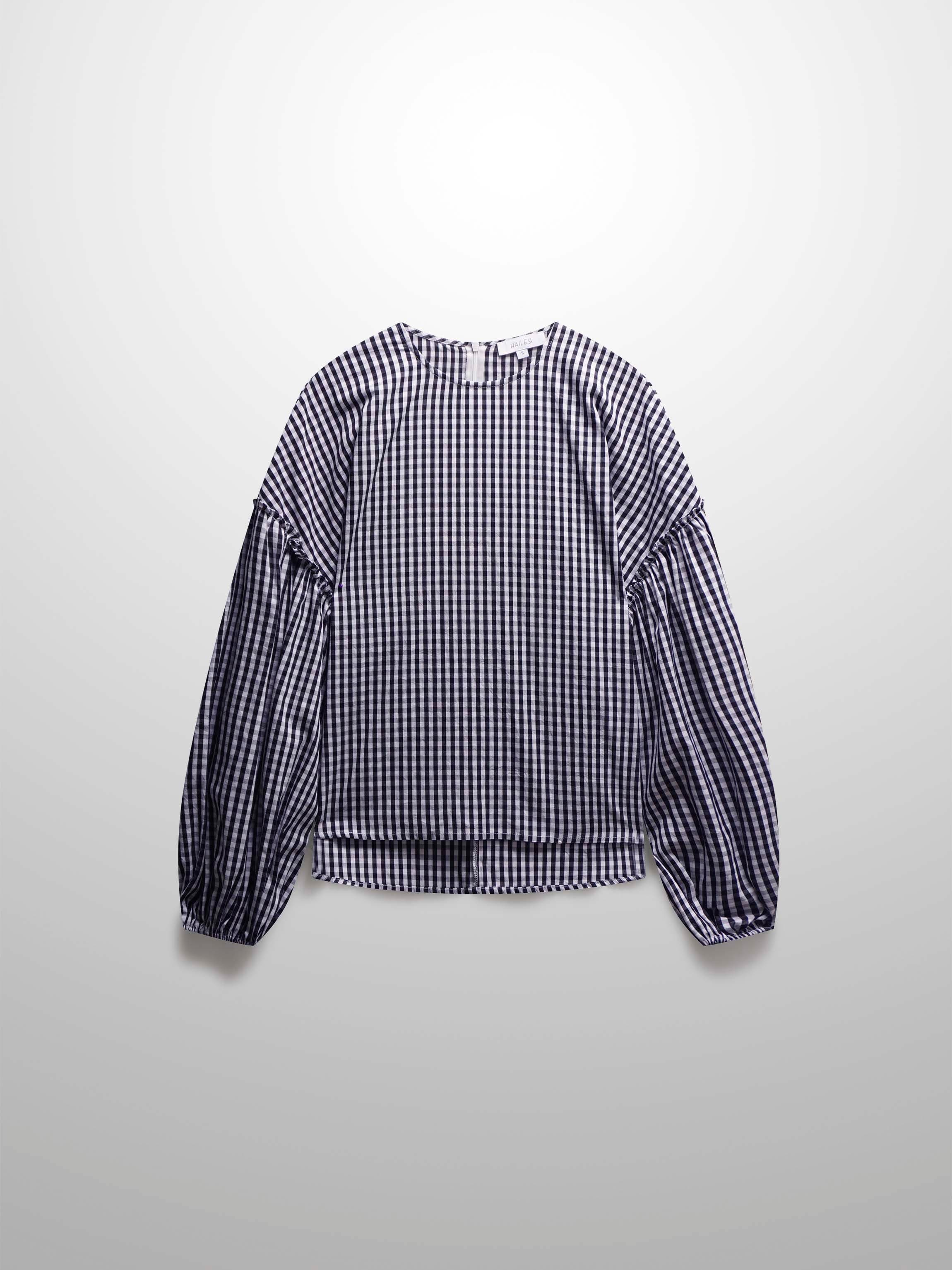 Bubble Sleeve Top-Black/White Gingham