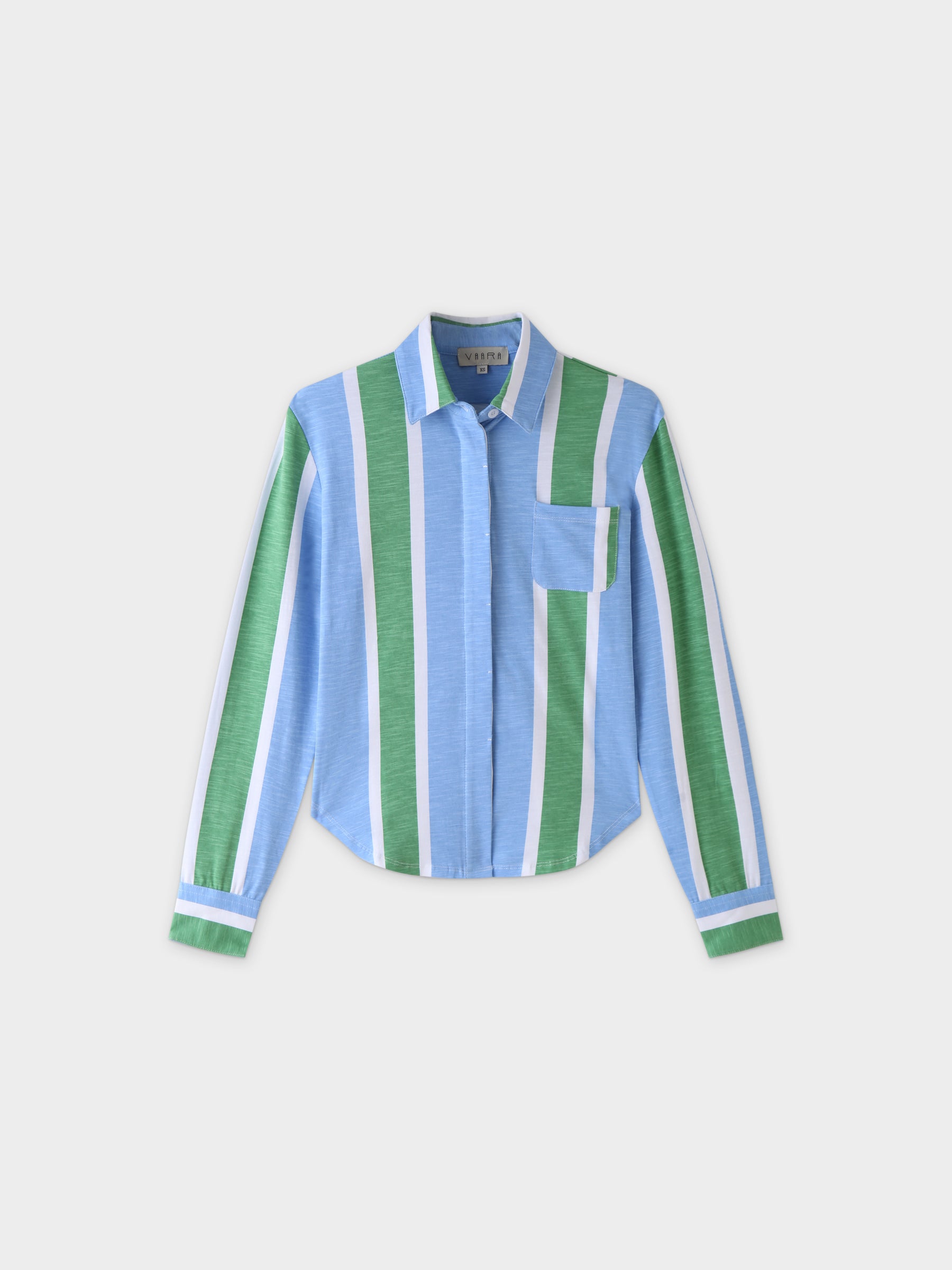 Blouse T-shirt-Green/Blue Stripe