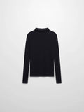 Knit Ribbed Turtleneck-Black