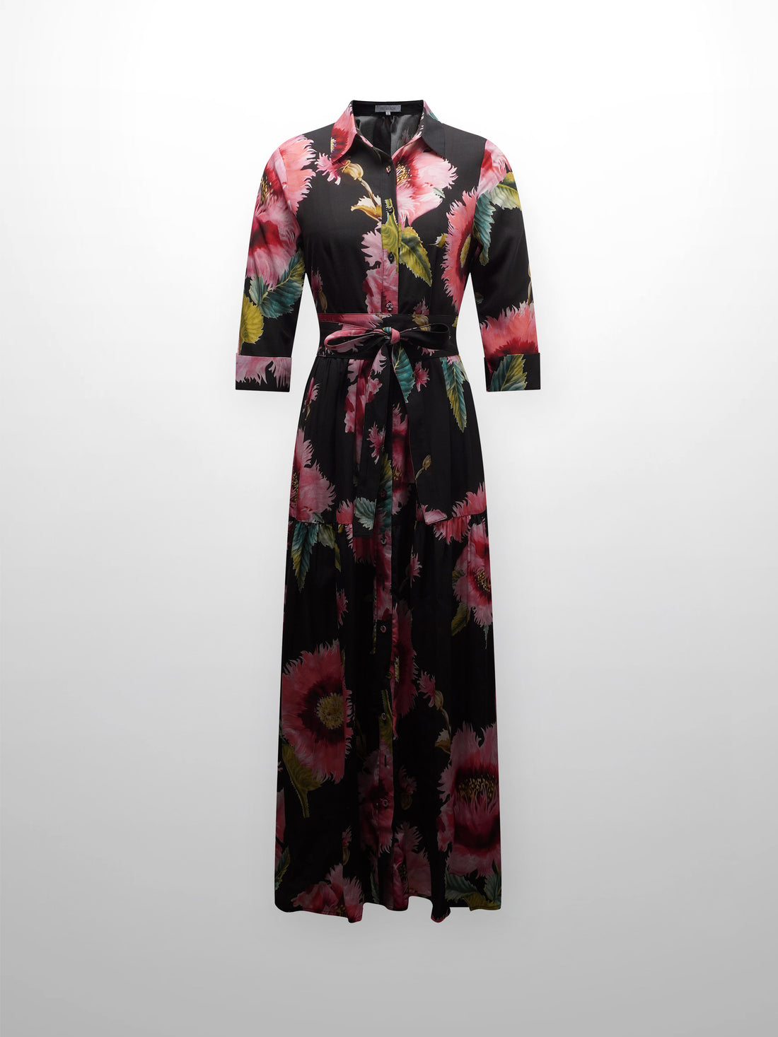 Printed Cotton Belted Shirtdress-Pink Floral