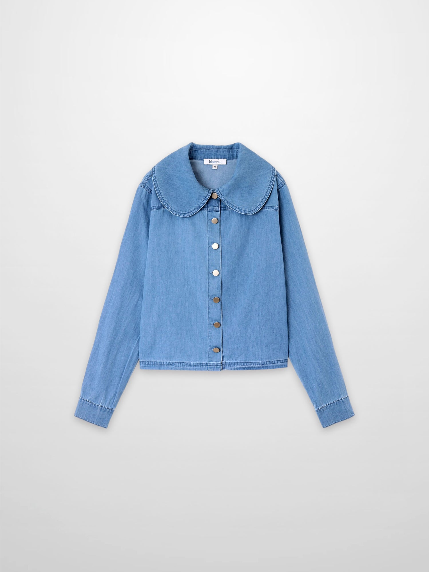 Boxy Denim Collared Top-Light Blue