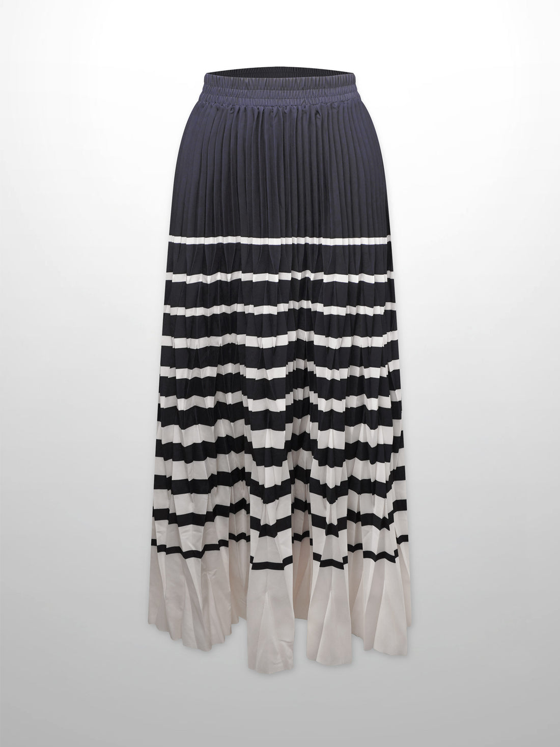 Mix Pleat Striped Skirt-Navy/Cream