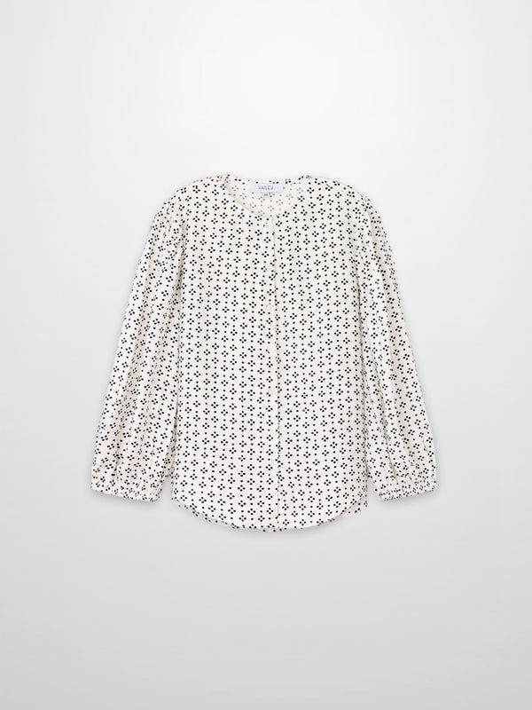 Puff Sleeve Button Down Blouse-Black/White Polka Dot