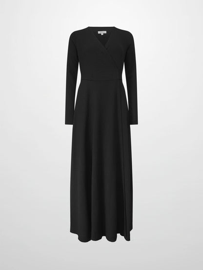Textured Wrap Maxi Dress-Black