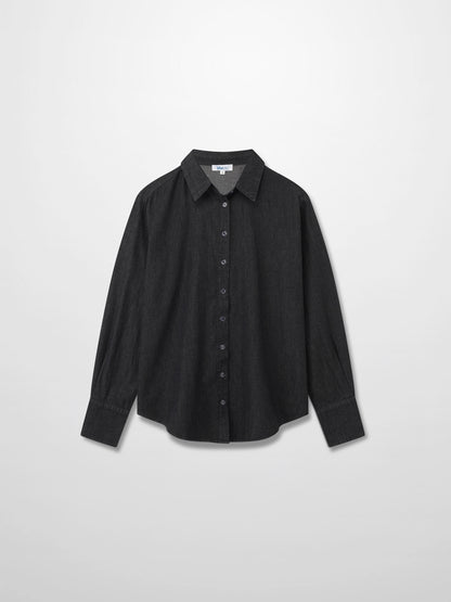 Denim Button Down Blouse-Black