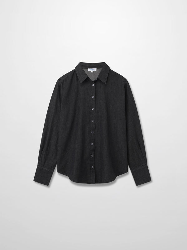 Denim Button Down Blouse-Black