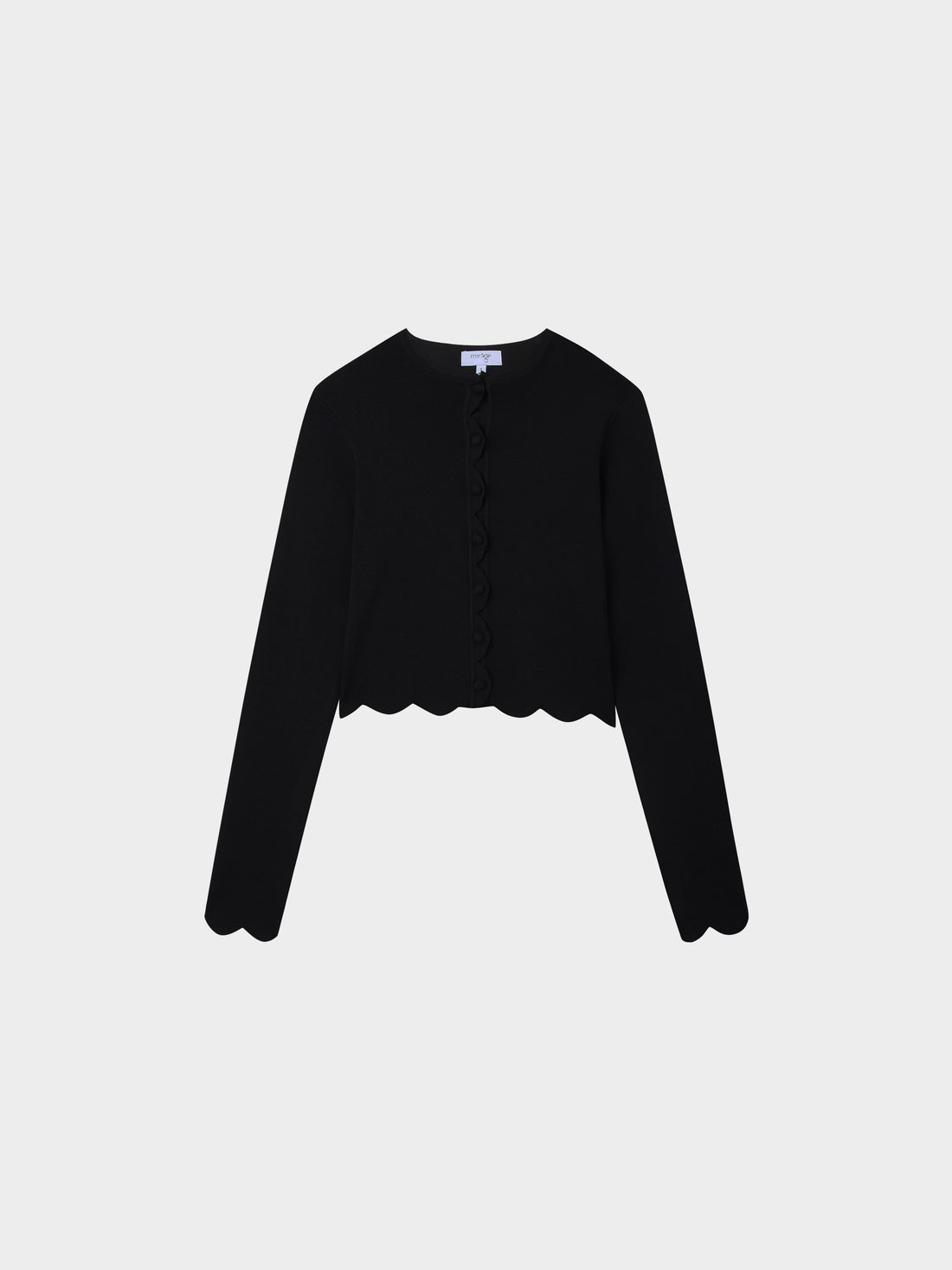 Scallop Edge Crew Cardigan SHORT-Black