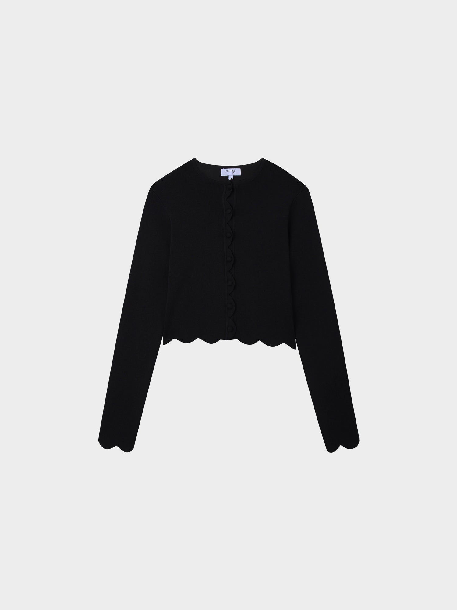 Scallop Edge Crew Cardigan SHORT-Black