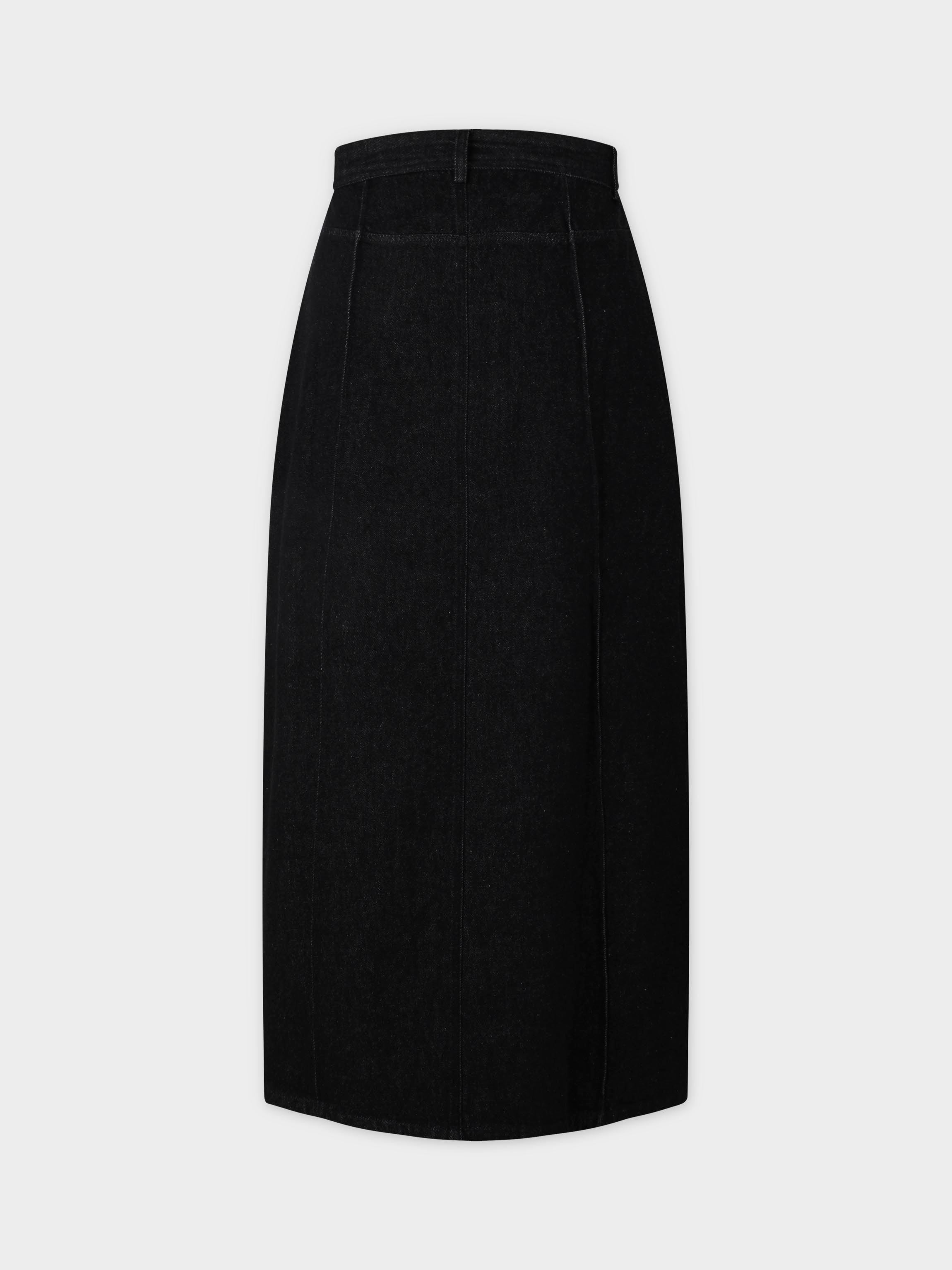 Denim Seamed Skirt-Deep Black