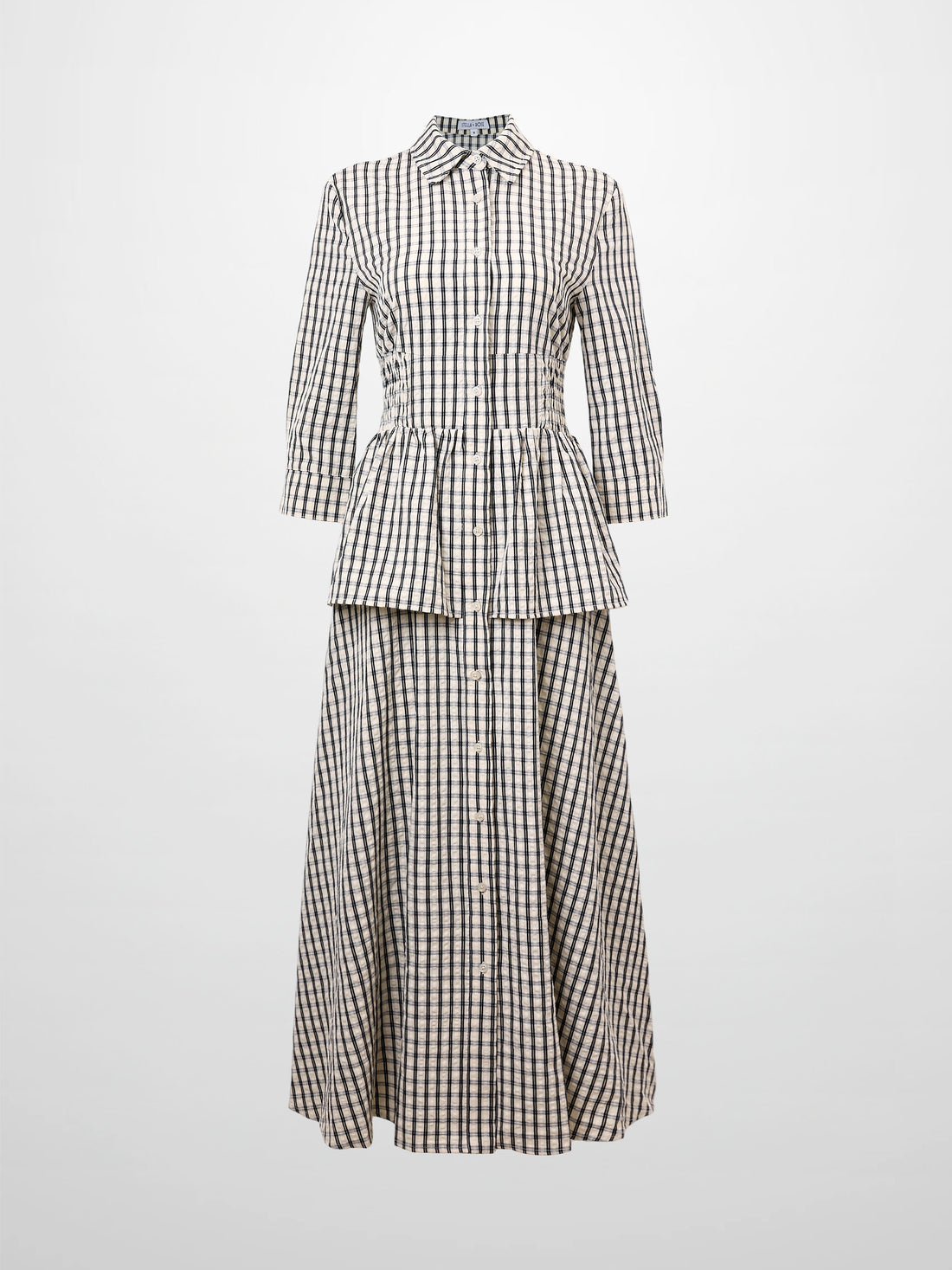 Plaid Peplum Dress-Black and White