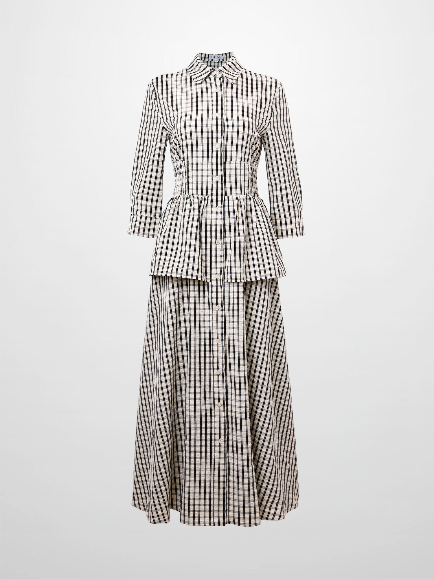 Plaid Peplum Dress-Black and White