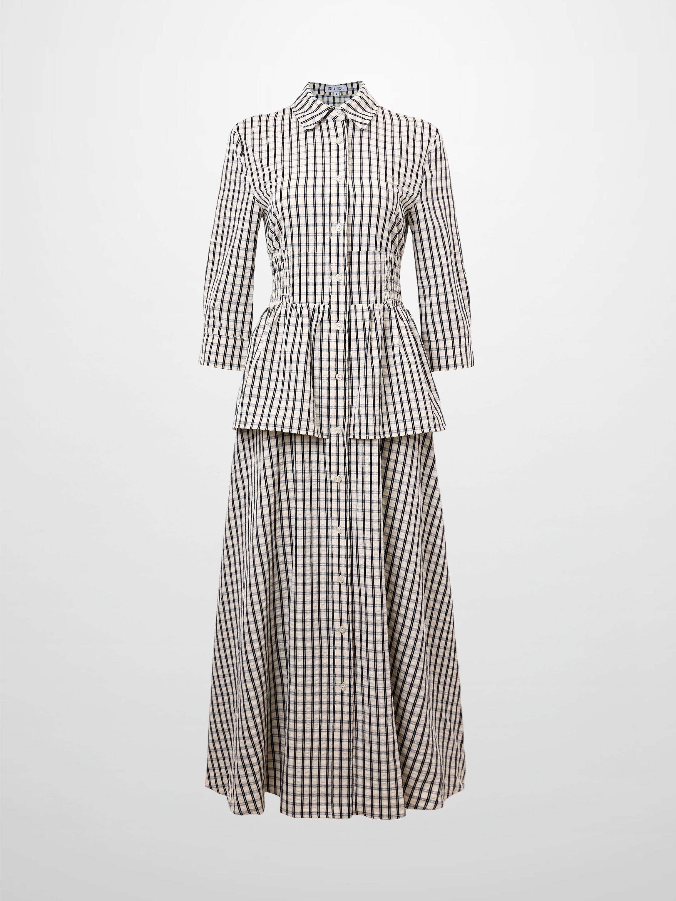 Plaid Peplum Dress-Black and White