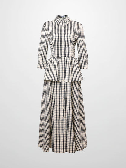 Plaid Peplum Dress-Black and White
