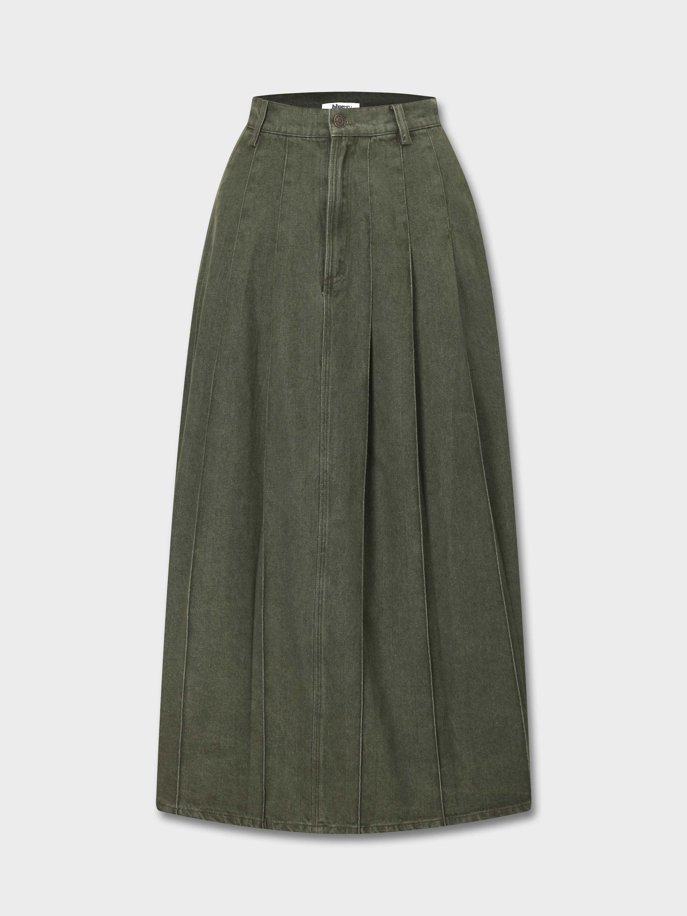 Stitched Pleated Skirt-Olive Green