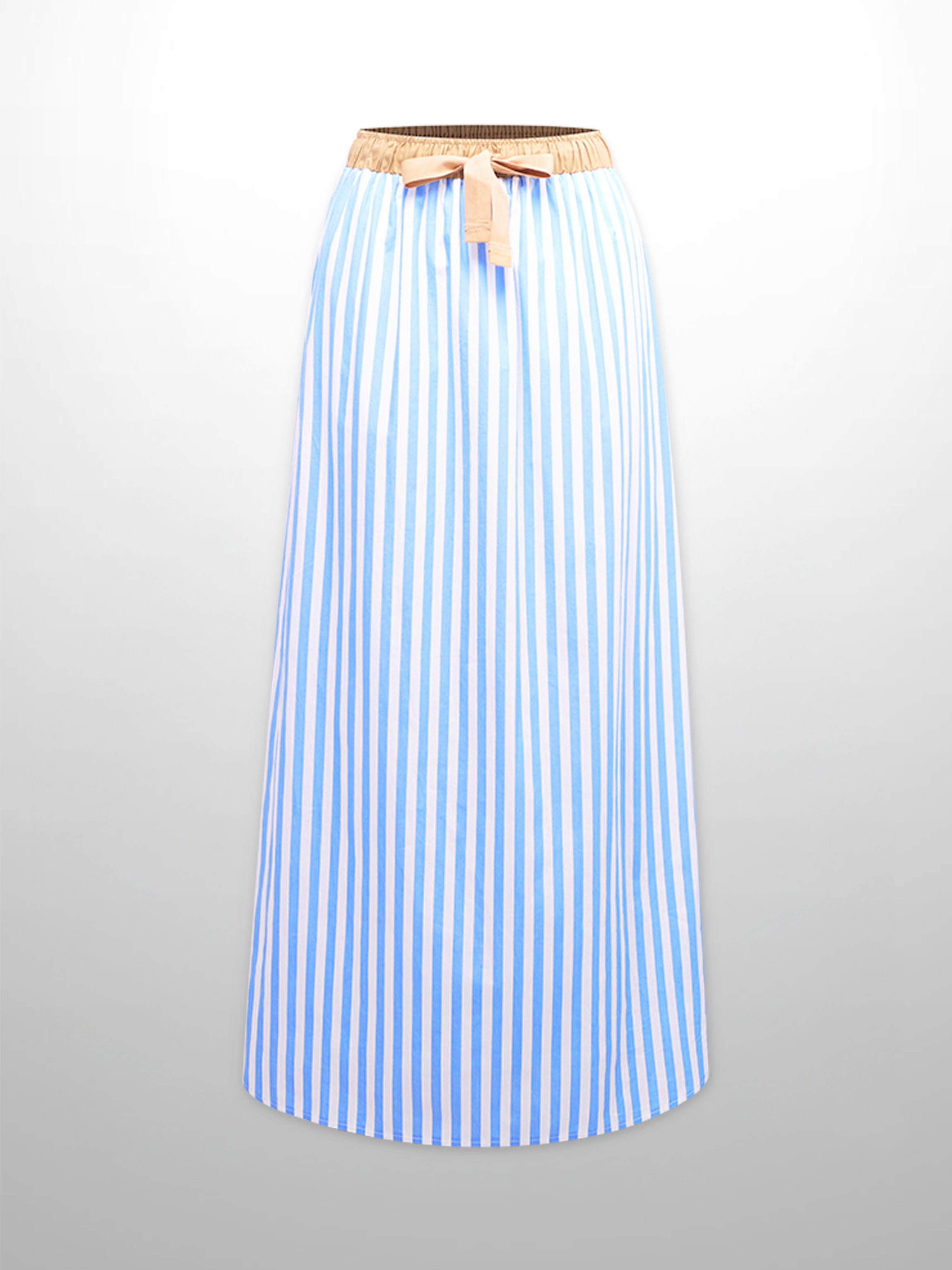 Drawstring Striped Cotton Skirt-Light Blue