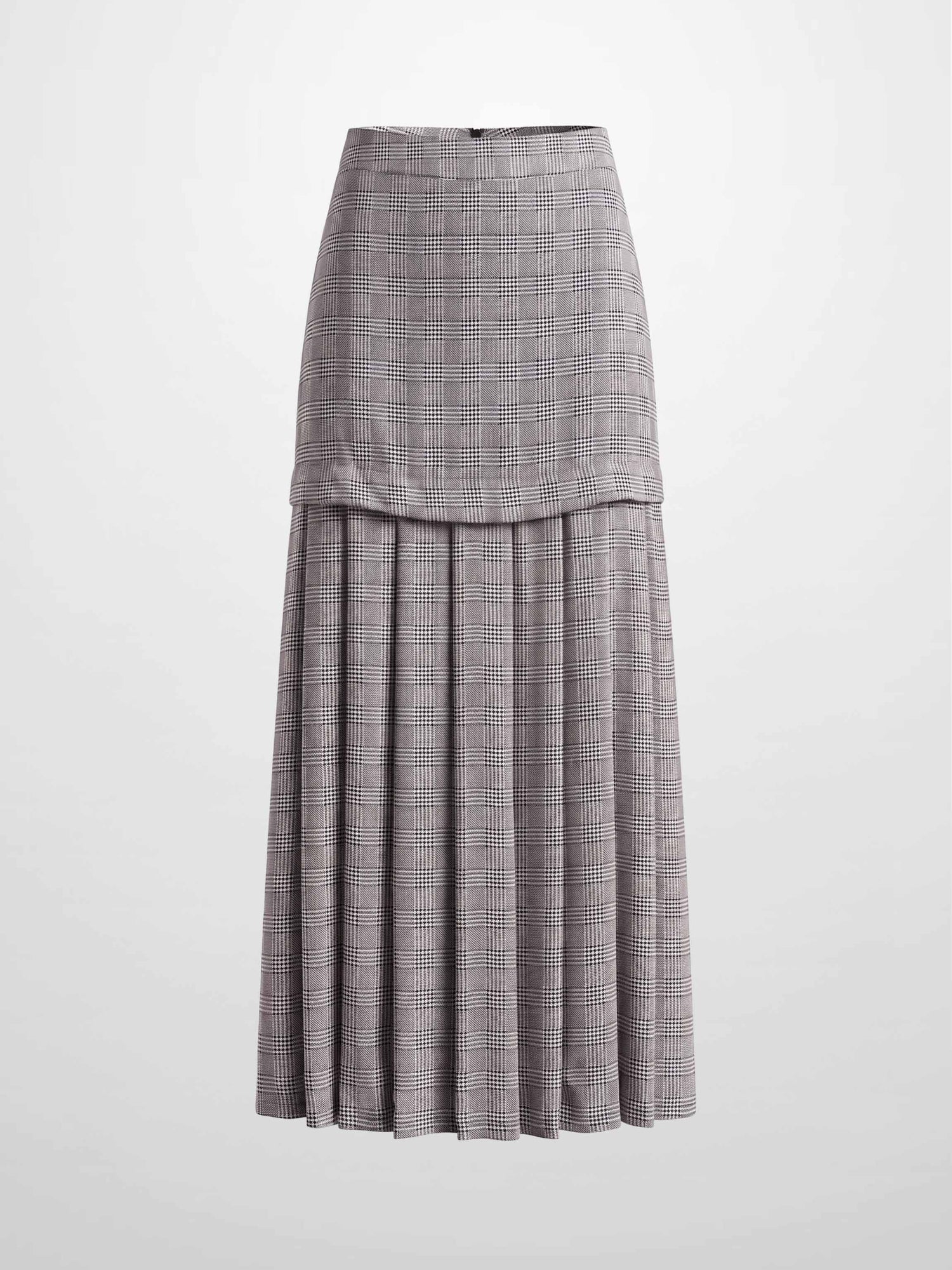 Houndstooth Pleat bottom Skirt-Black/White