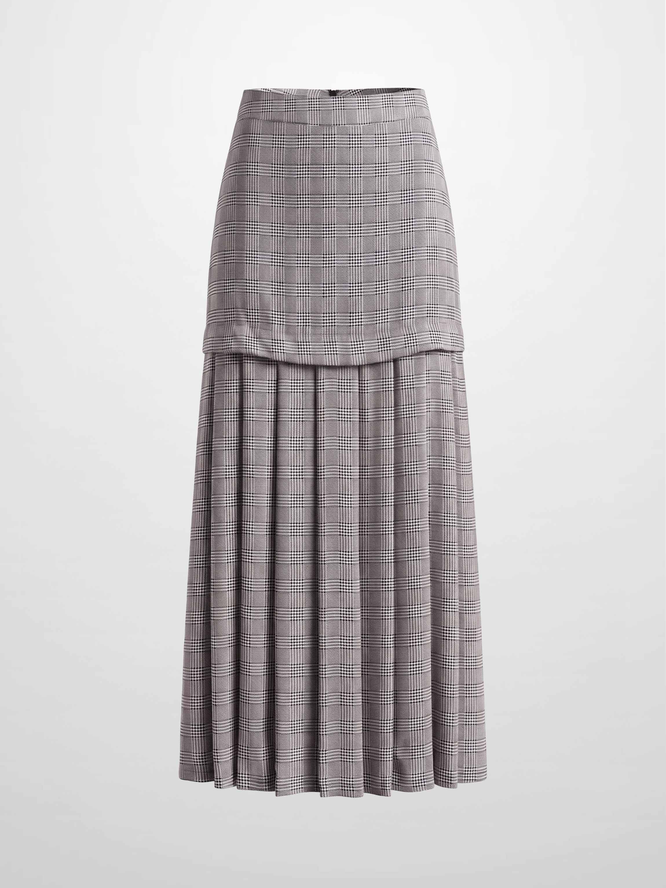 Houndstooth Pleat bottom Skirt-Black/White