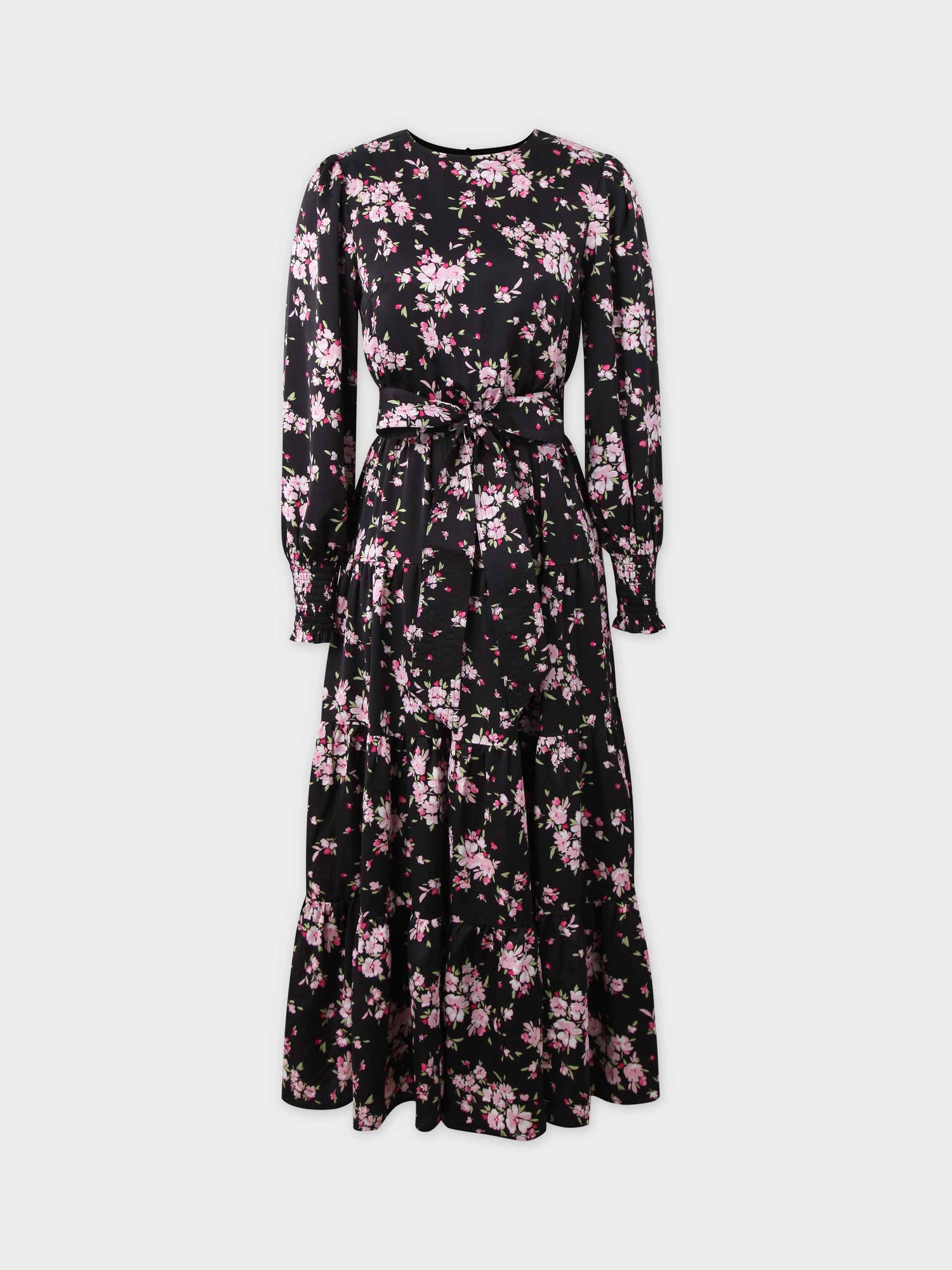 Tiered Belted Dress-Pink Floral