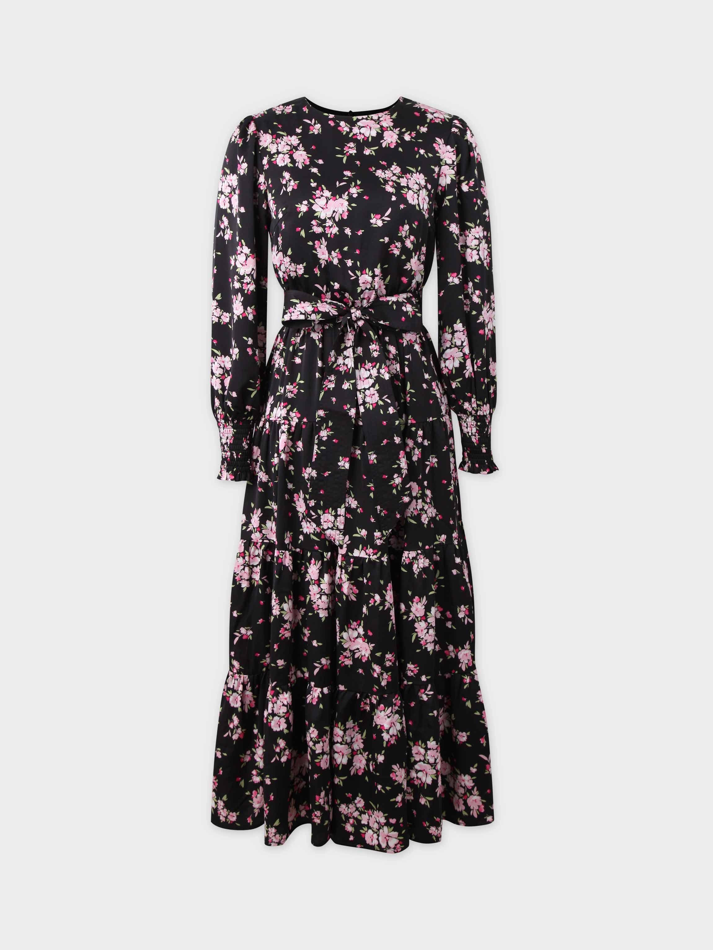 Tiered Belted Dress-Pink Floral