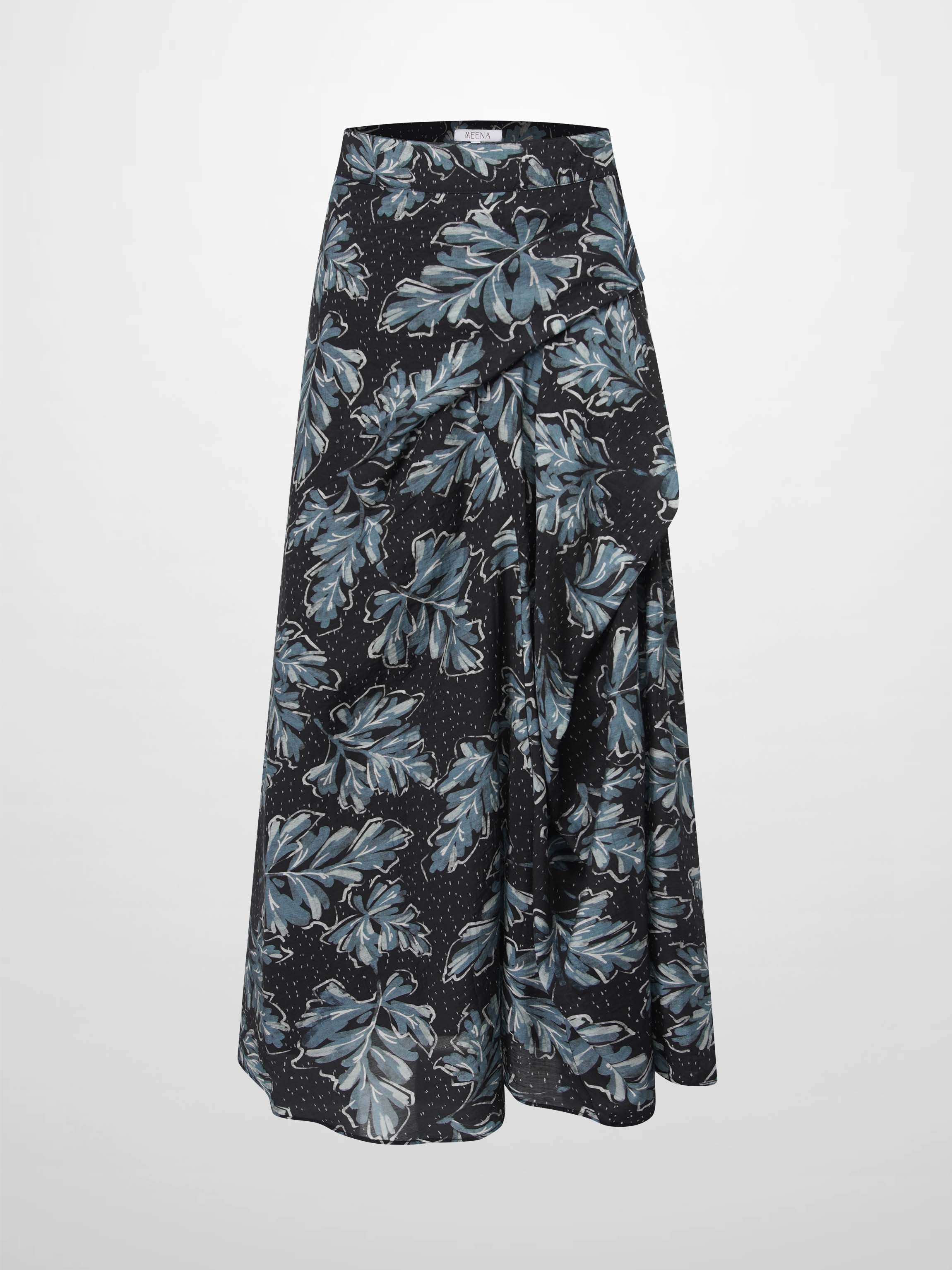 Gathered Overlay Skirt-Blue Floral