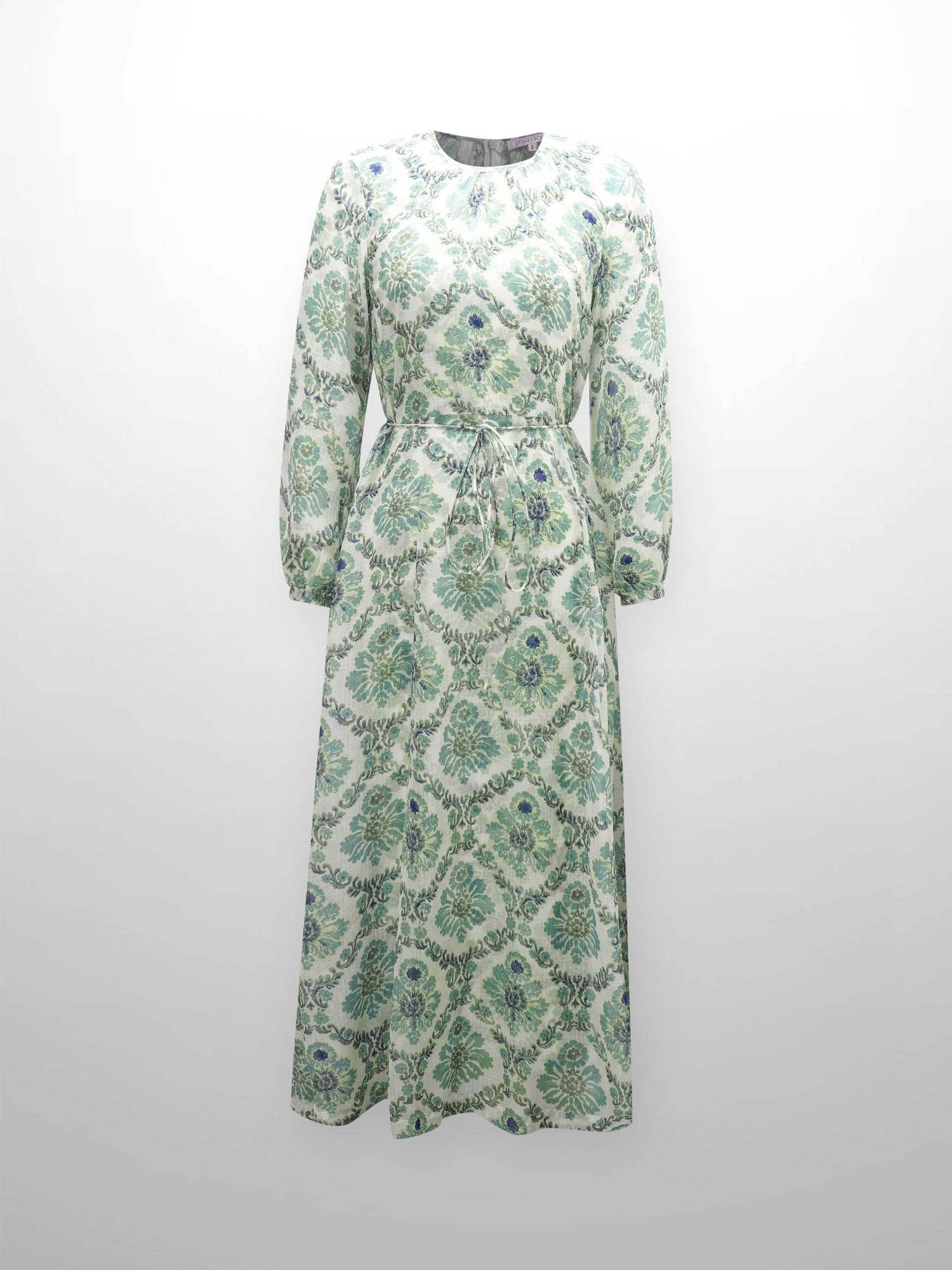 Printed Sheer Overlay Dress-Green Medallion