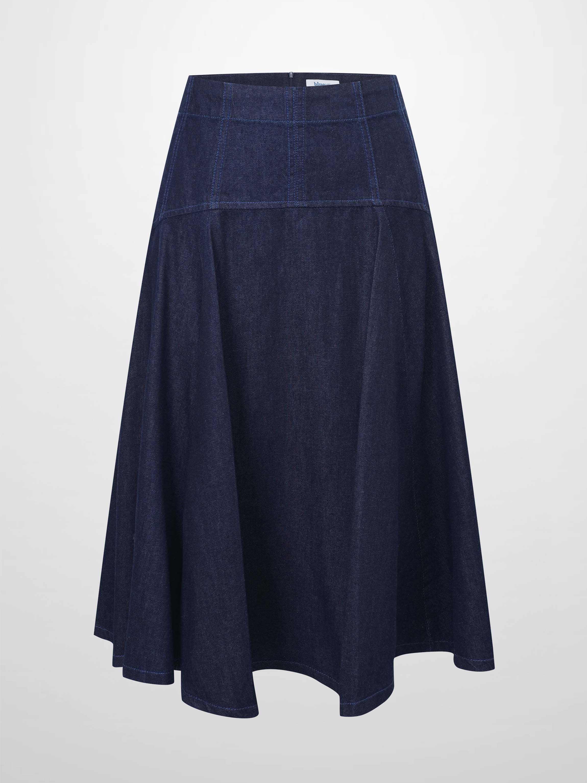 Yoke Denim Short Skirt-Blue
