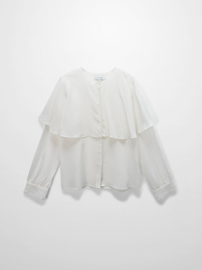 Silk Cape Blouse-Cream