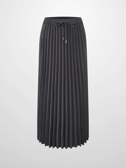 Elastic Waist Micro Pleat Skirt-Denim Black