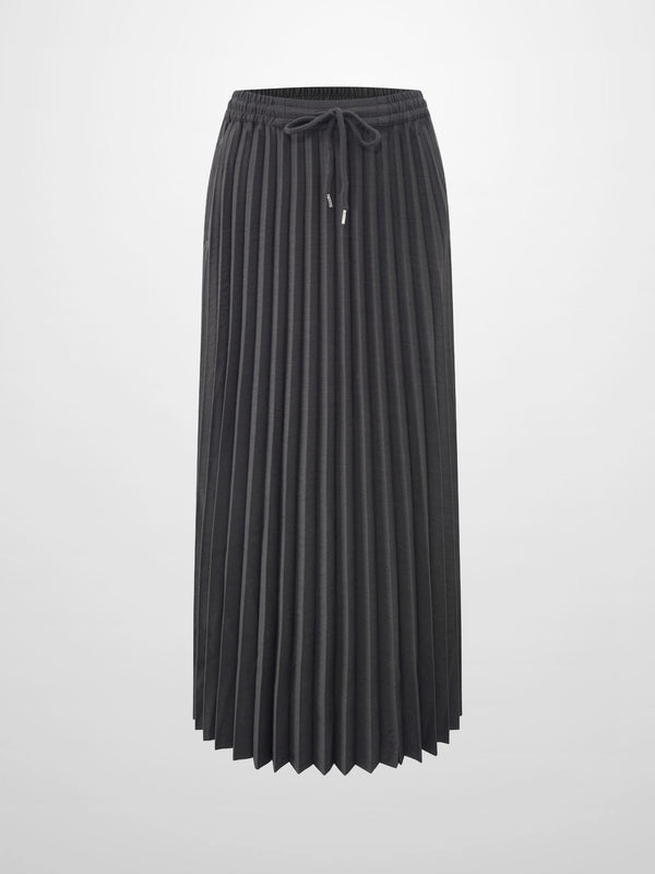 Elastic Waist Micro Pleat Skirt-Denim Black