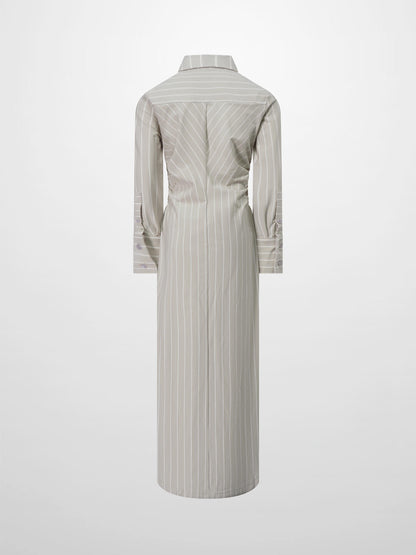 Side Shirred T-shirt Dress-Tan/White