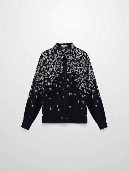 Ombre Flower Blouse-Black