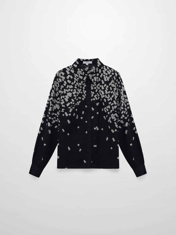 Ombre Flower Blouse-Black
